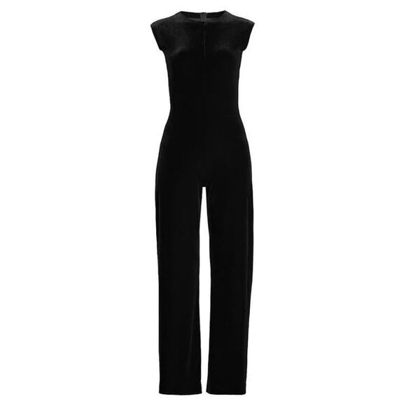 Norma Kamali Crushed Velvet Split Hem Sleeveless Cat Suit Jumpsuit - Picture 1 of 6